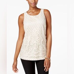 CHARTER CLUB PETITE EMBROIDERED MESH TOP Size XL